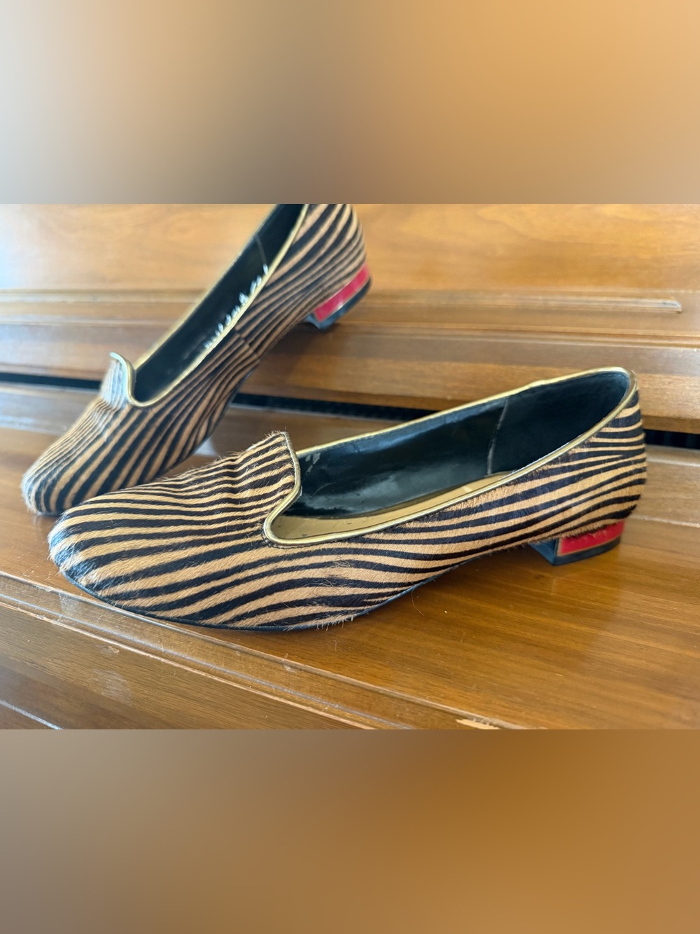 DV Dolce Vita Zebra Pony Hair Flats Gold Trim Size 7